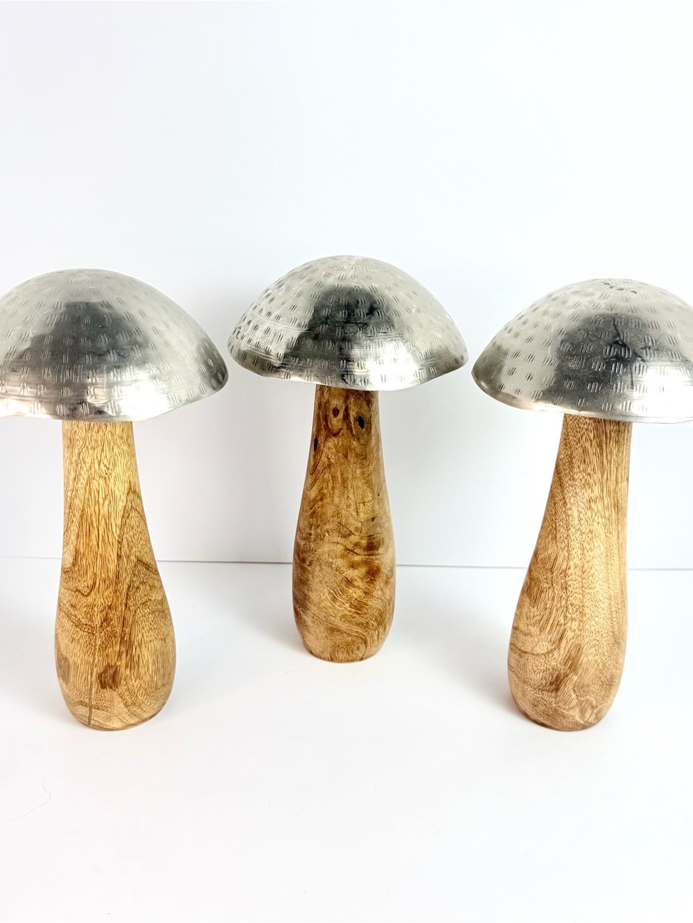Three Laurel Grove Steel Metal & Wood Toadstool Mushroom Sculpture 10”Home Decor - Picture 2 of 15